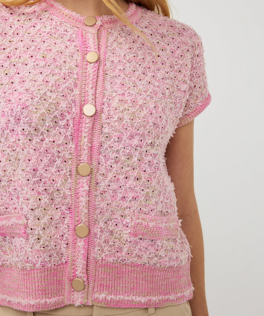 Multi Yarn Pointelle Knit Cardigan