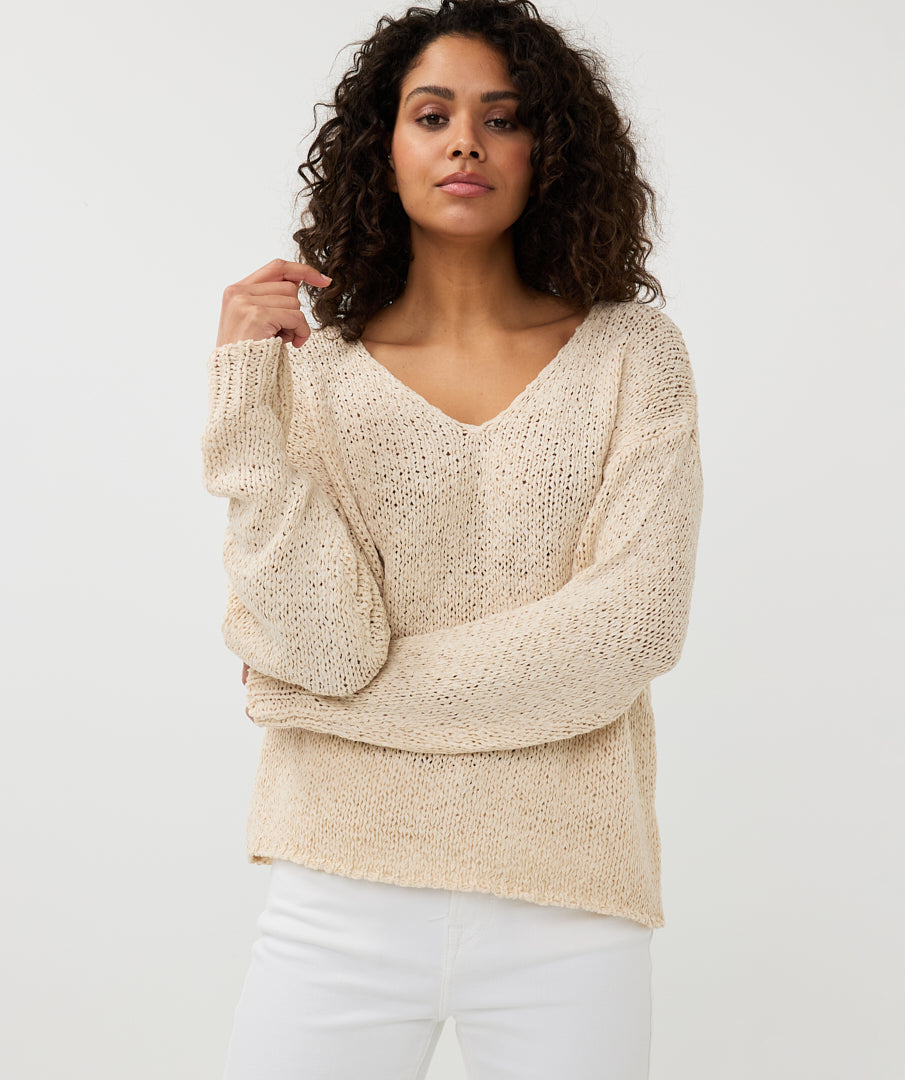 Tape Yarn V-Neck Pullover