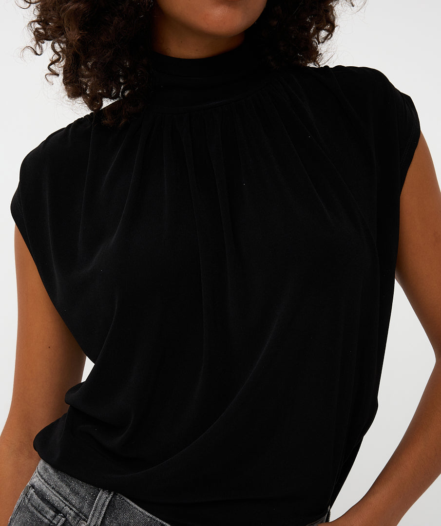 Turtle Neck Cap Sleeve Top