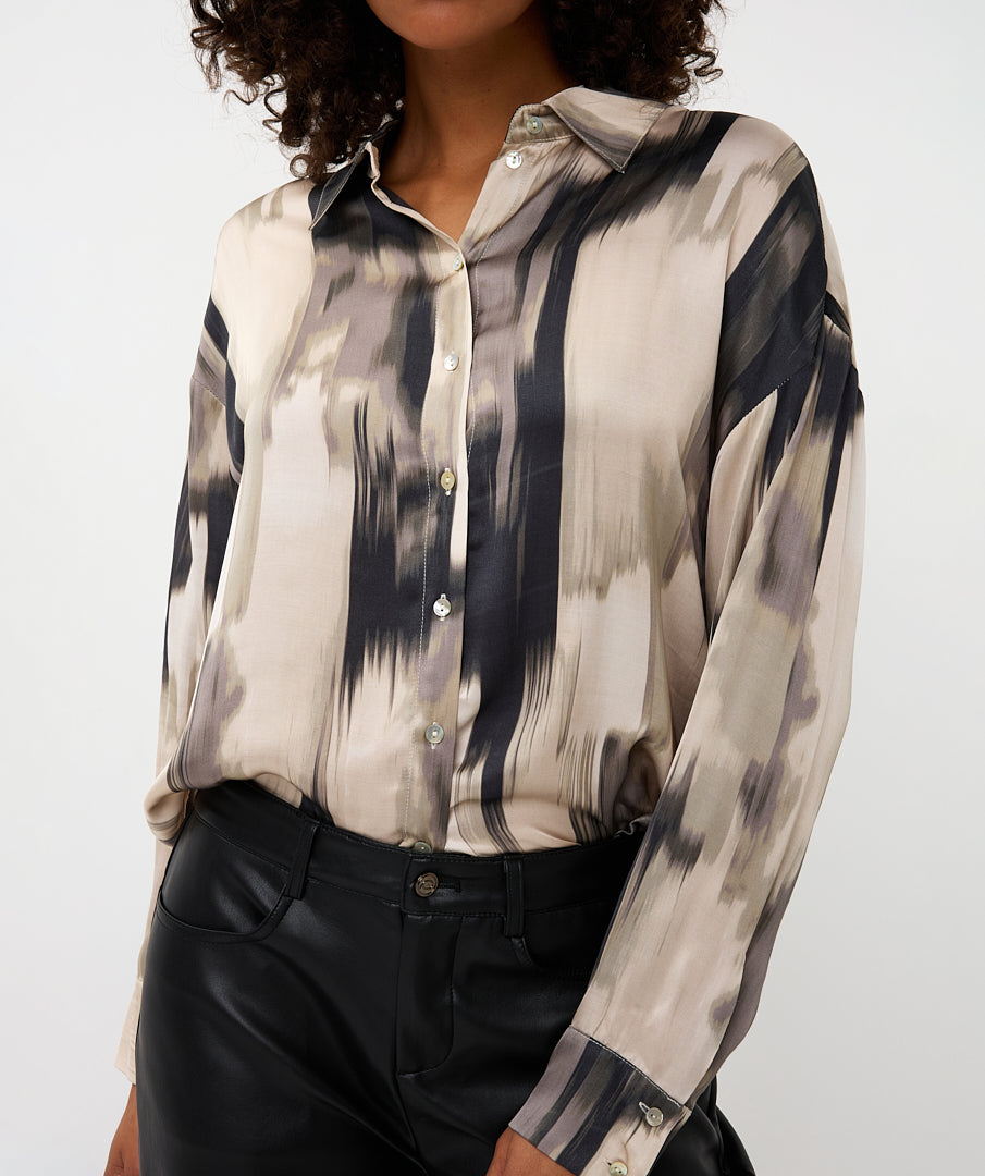 Abstract Print Satin Shirt