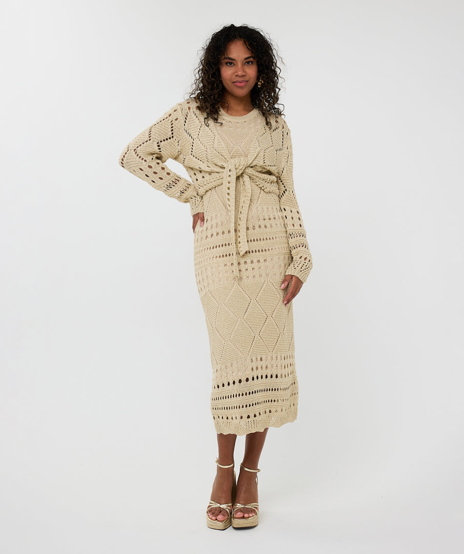 Tie Front Lurex Knit Cardigan