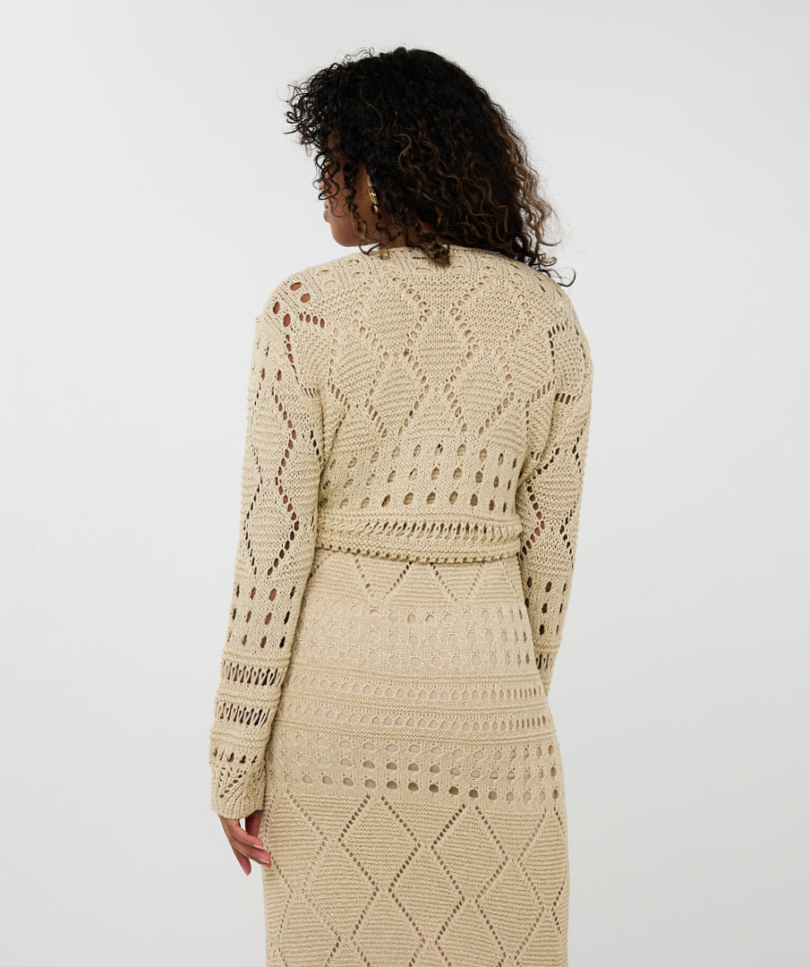 Tie Front Lurex Knit Cardigan