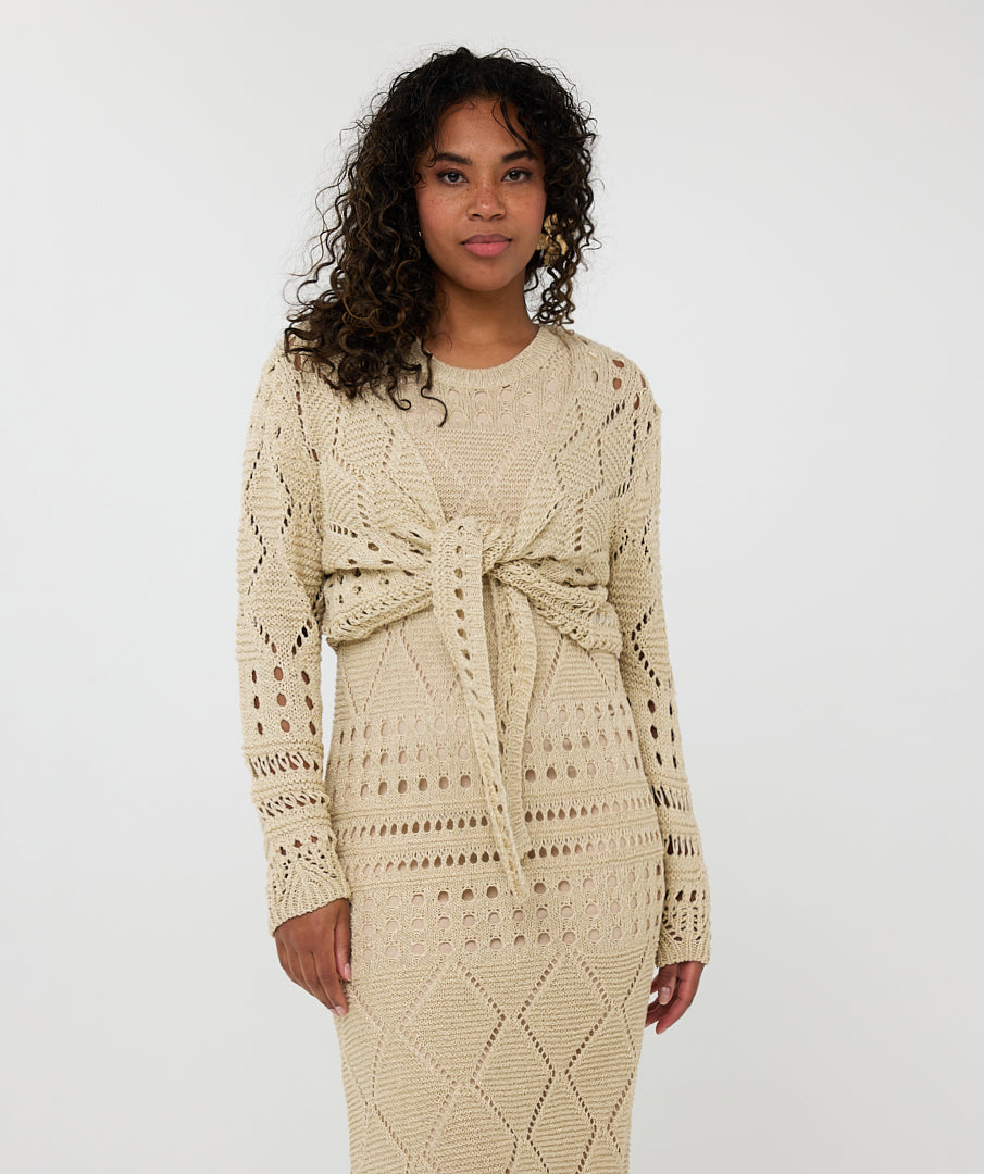 Tie Front Lurex Knit Cardigan