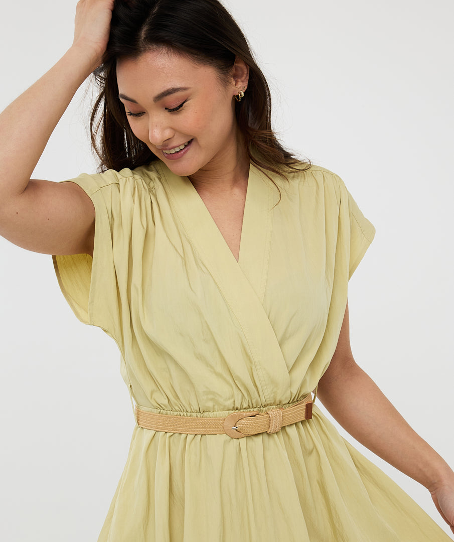Belted V-Neck Wrap Dress