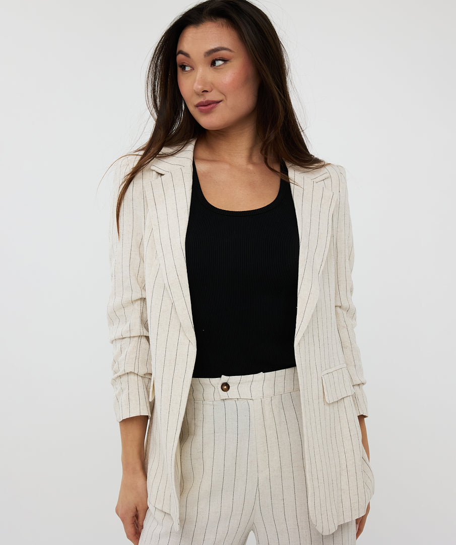 Linen Blend Stripe Blazer