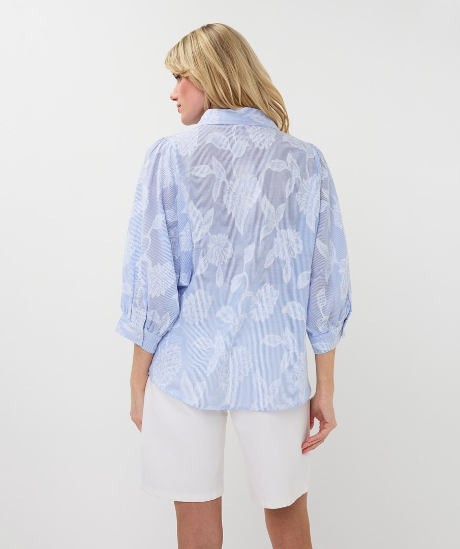 Stripe & Flower Print Cotton Shirt