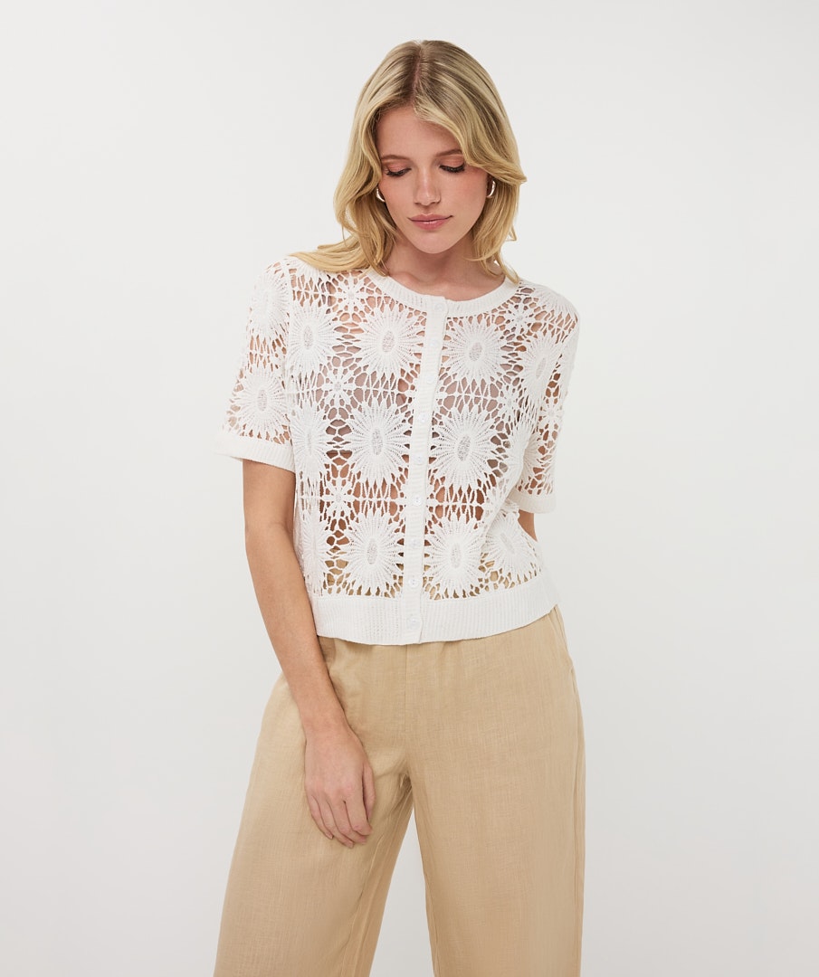 Crochet Flower Crop Cardigan