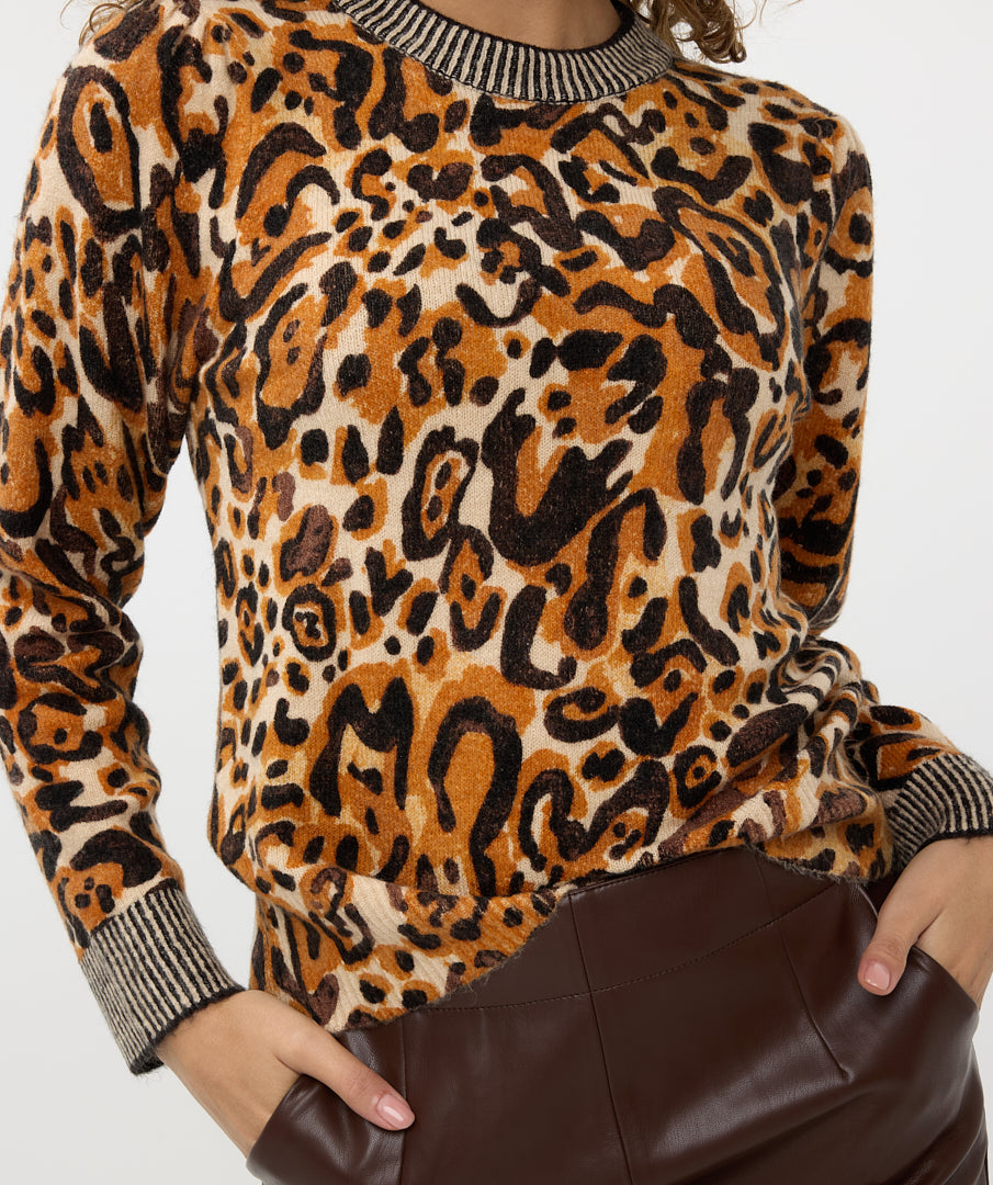 Animal Print Mock Neck Pullover