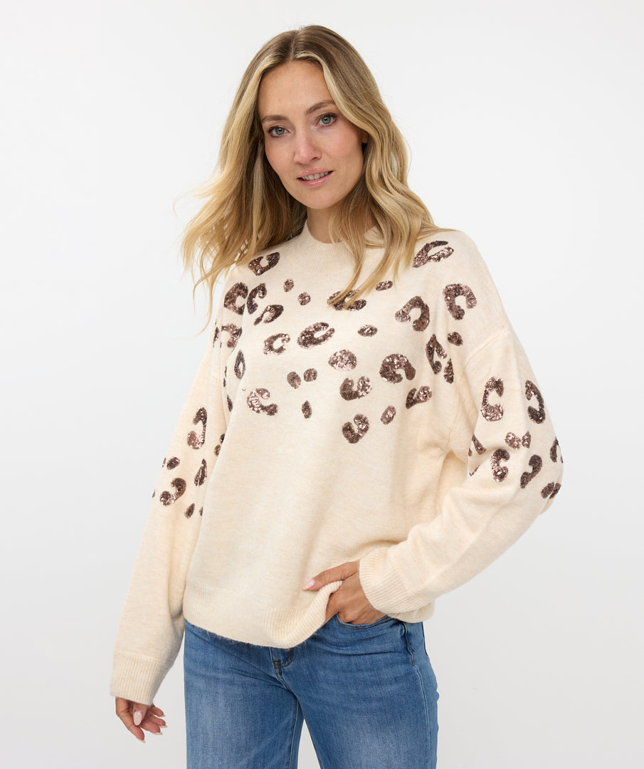 Leopard Print Sequin Trim Pullover