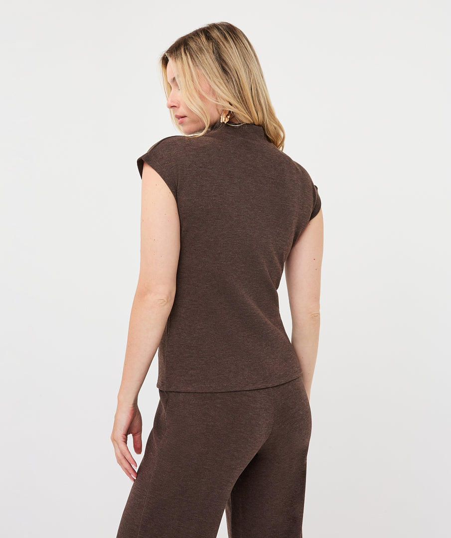 Mock Neck Cap Sleeve Knit Top
