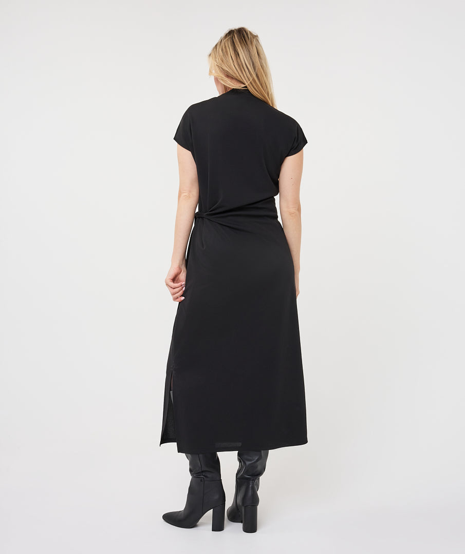 Mock Neck Side Tie Midi Dress