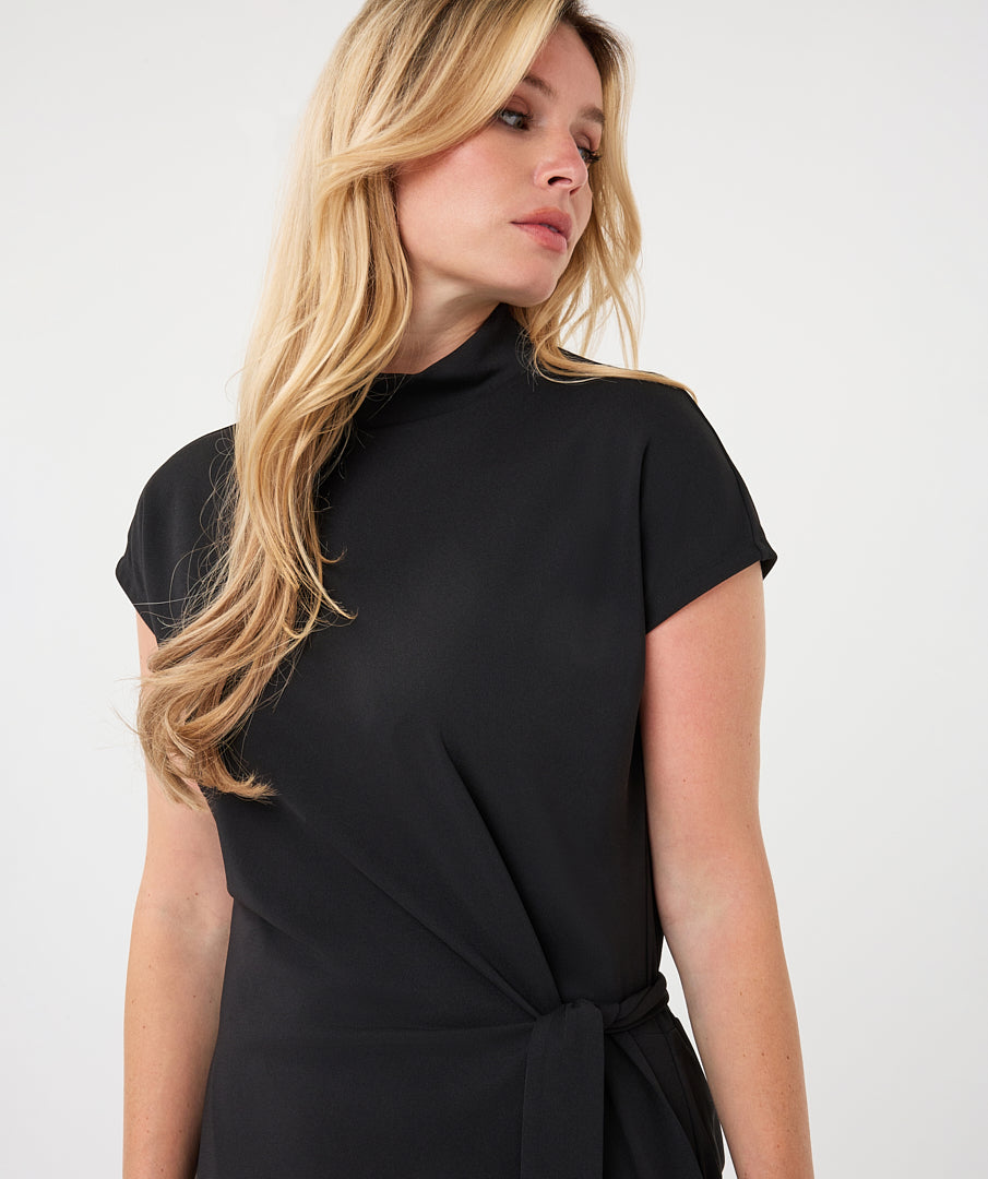 Mock Neck Side Tie Midi Dress