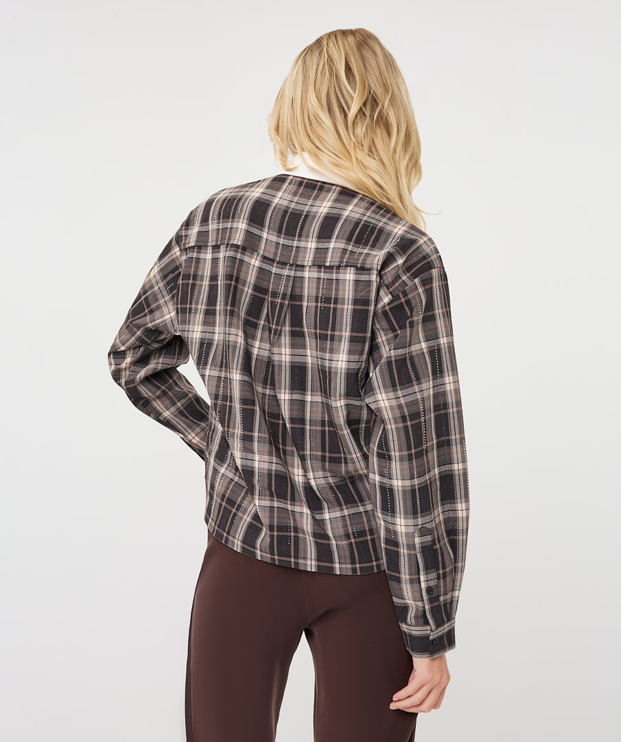 Plaid Print White Collar Shirt