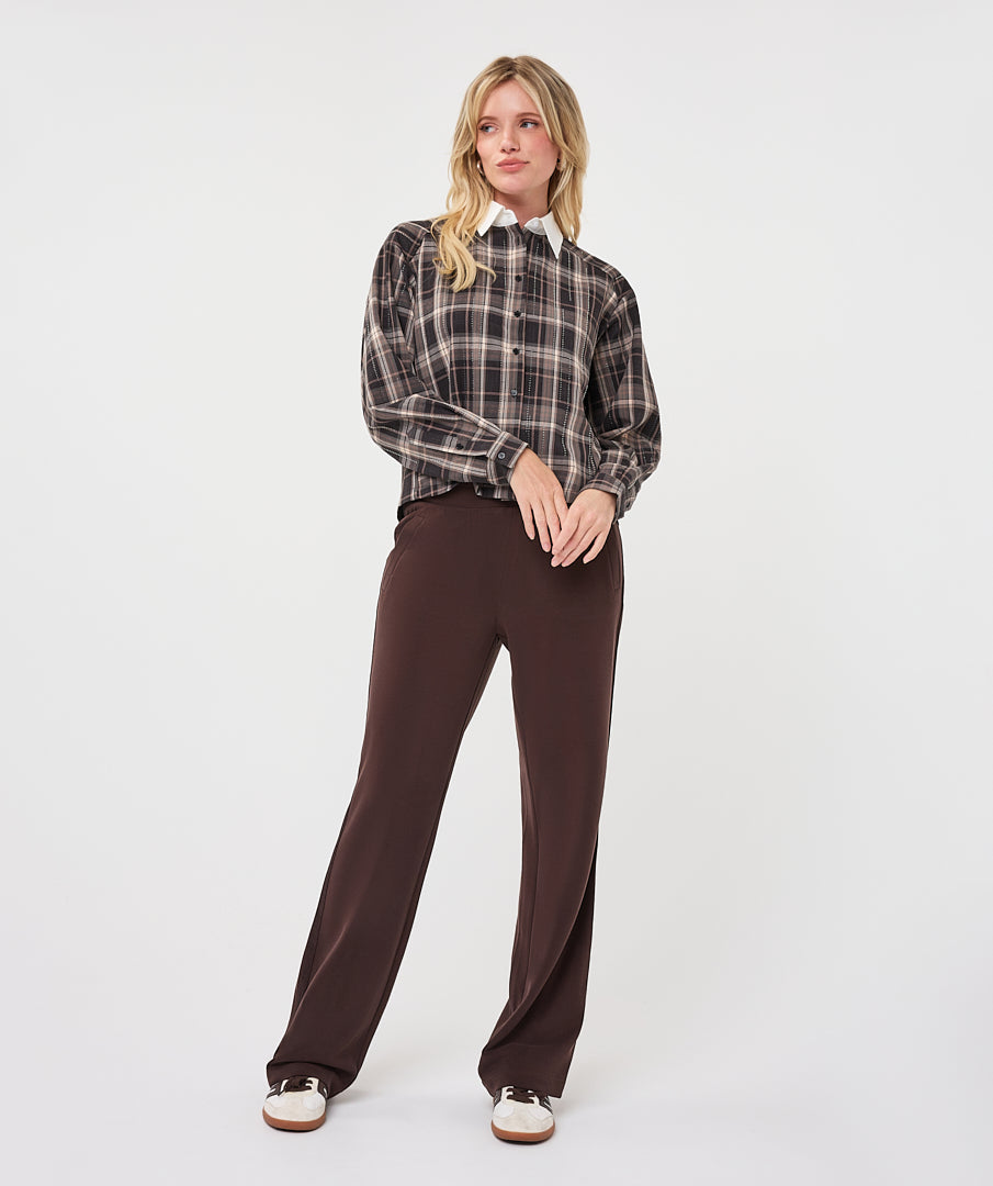 Plaid Print White Collar Shirt