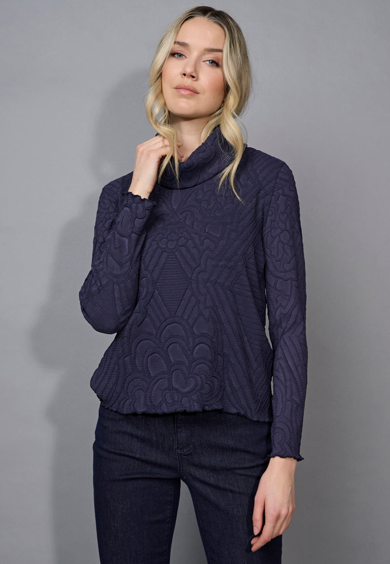 Embossed Cowl Neck Top