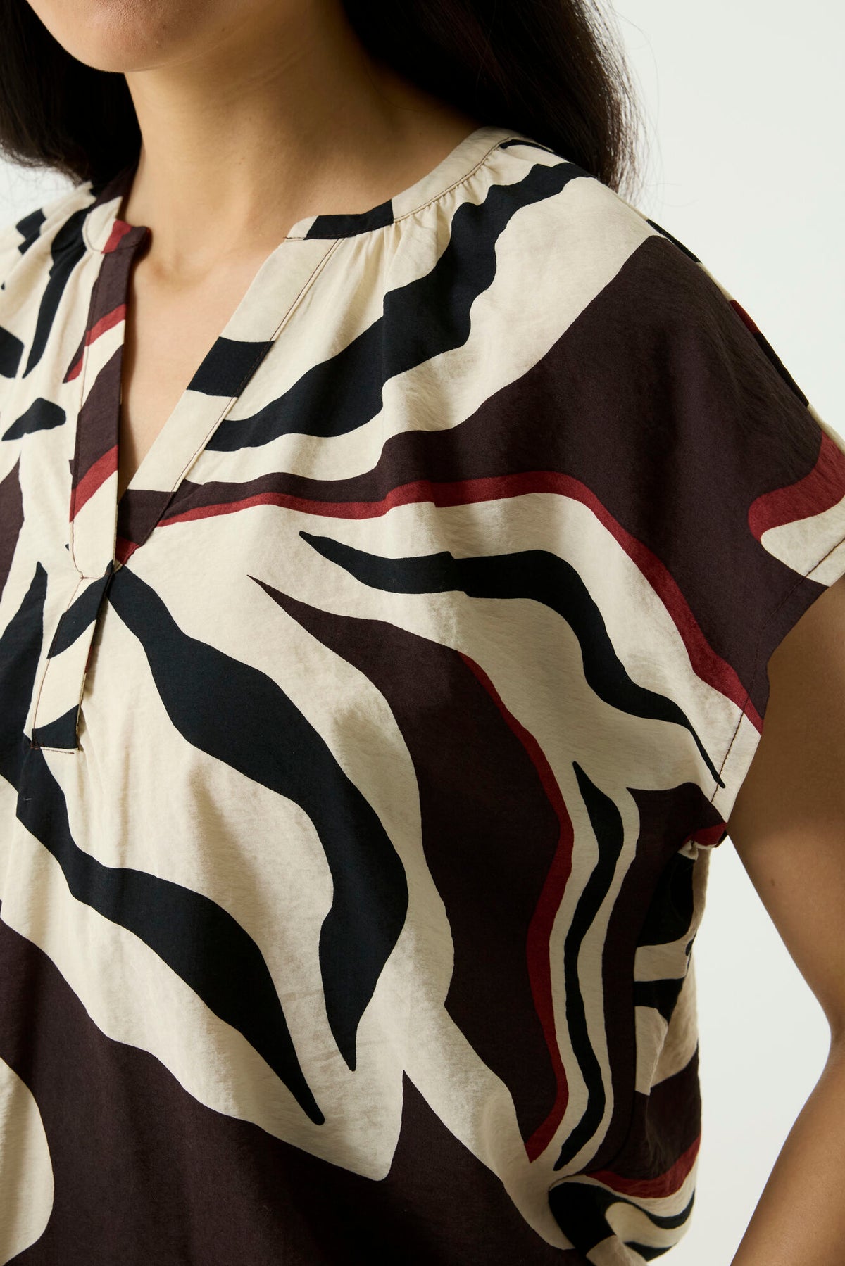 Abstract Print  V-neck Top