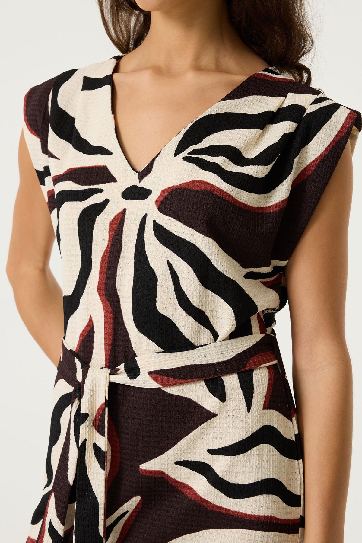 Abstract Print  Self Tie Midi Dress