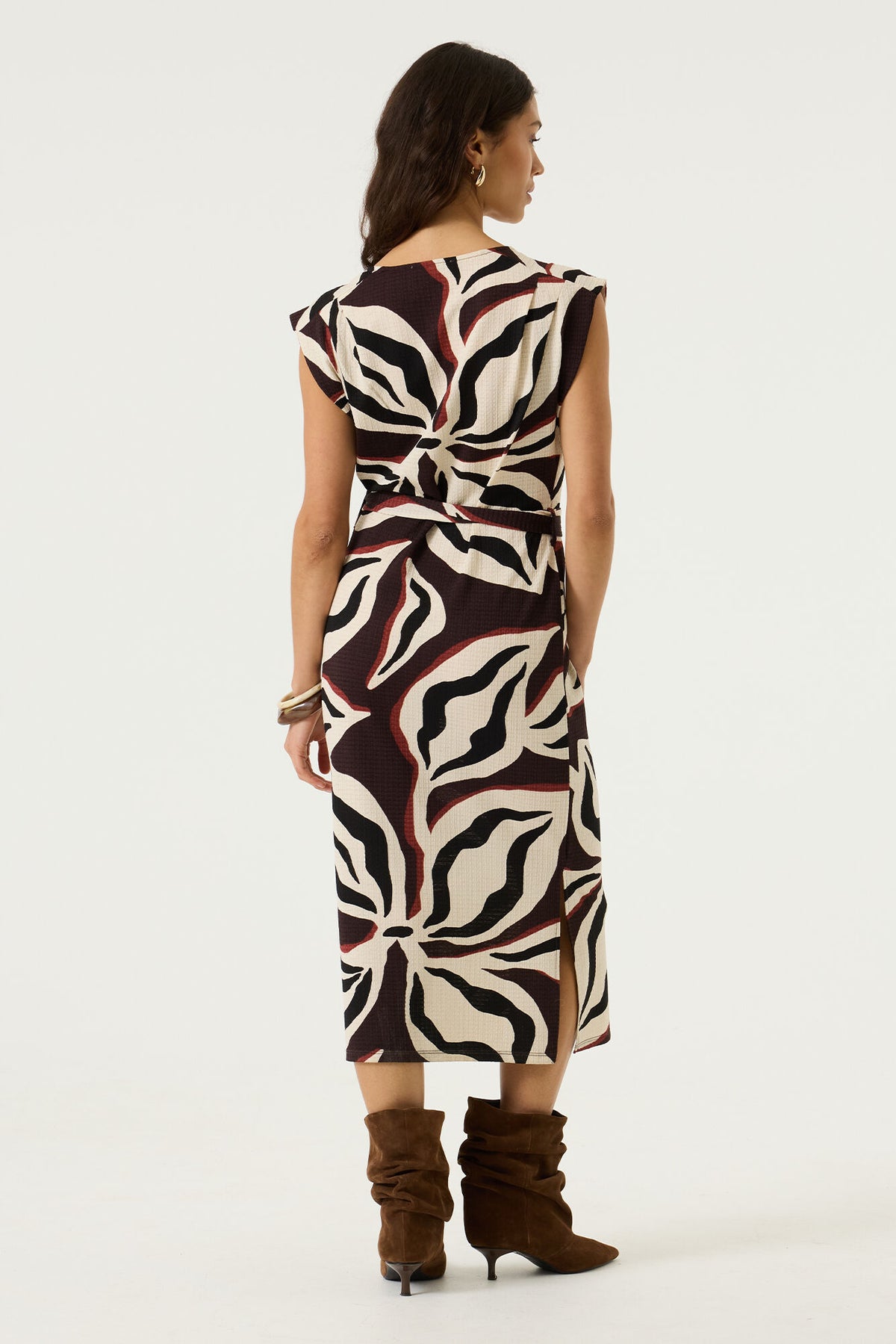 Abstract Print  Self Tie Midi Dress