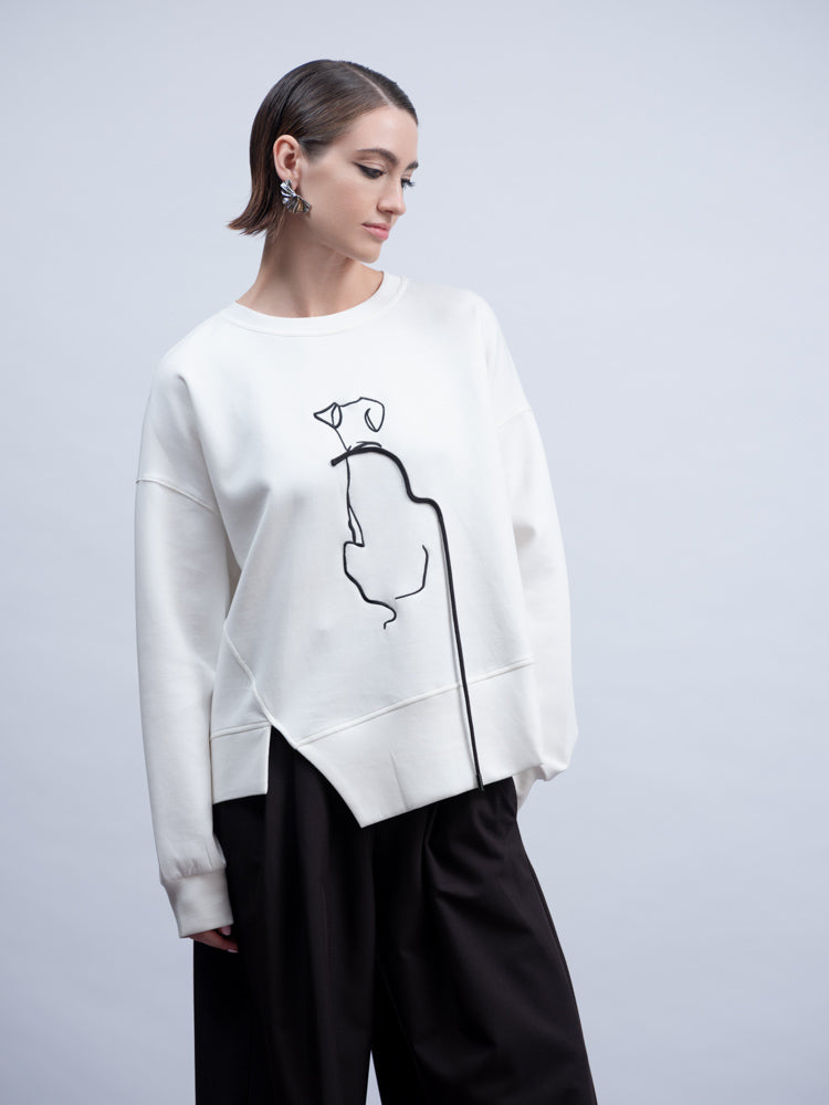 Dog Embroidered Sweatshirt