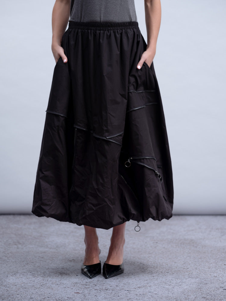 Zipper Trim Cotton Bubble Skirt