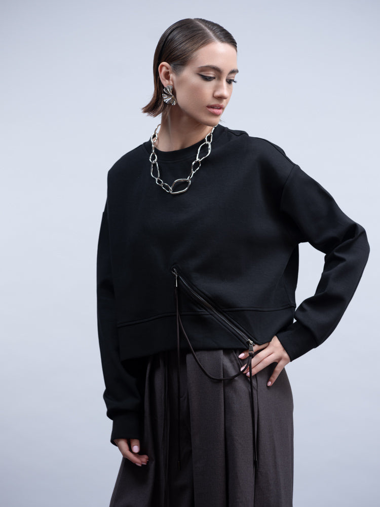 Zipper Trim Sweatshirt