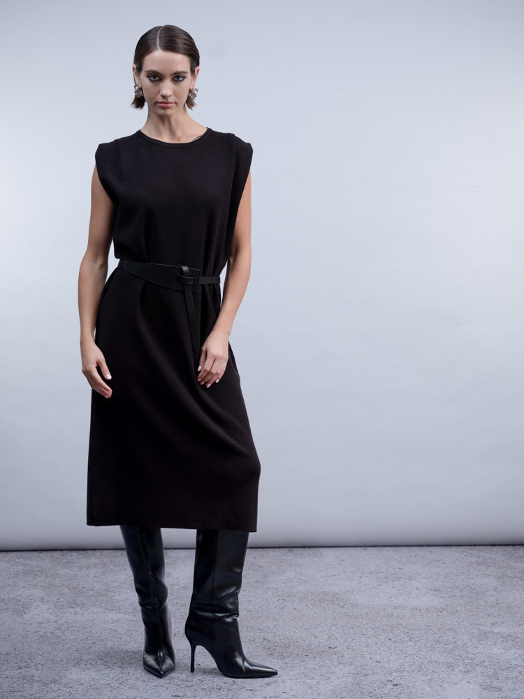 Sweater Knit Belted Midi Dress