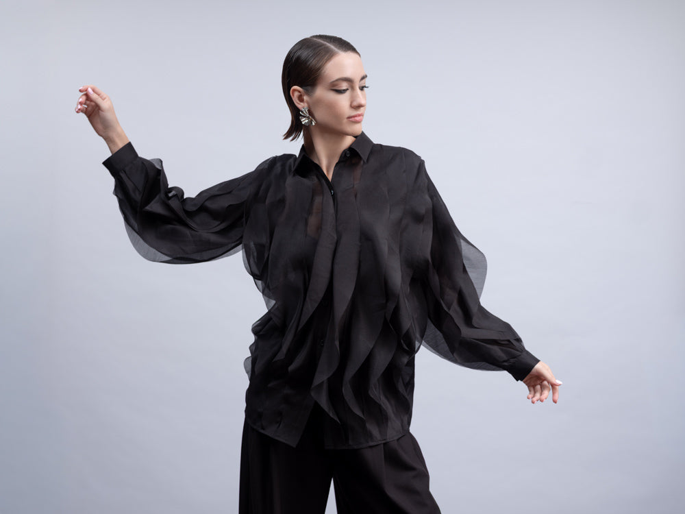 Ruffle Front Organza Blouse