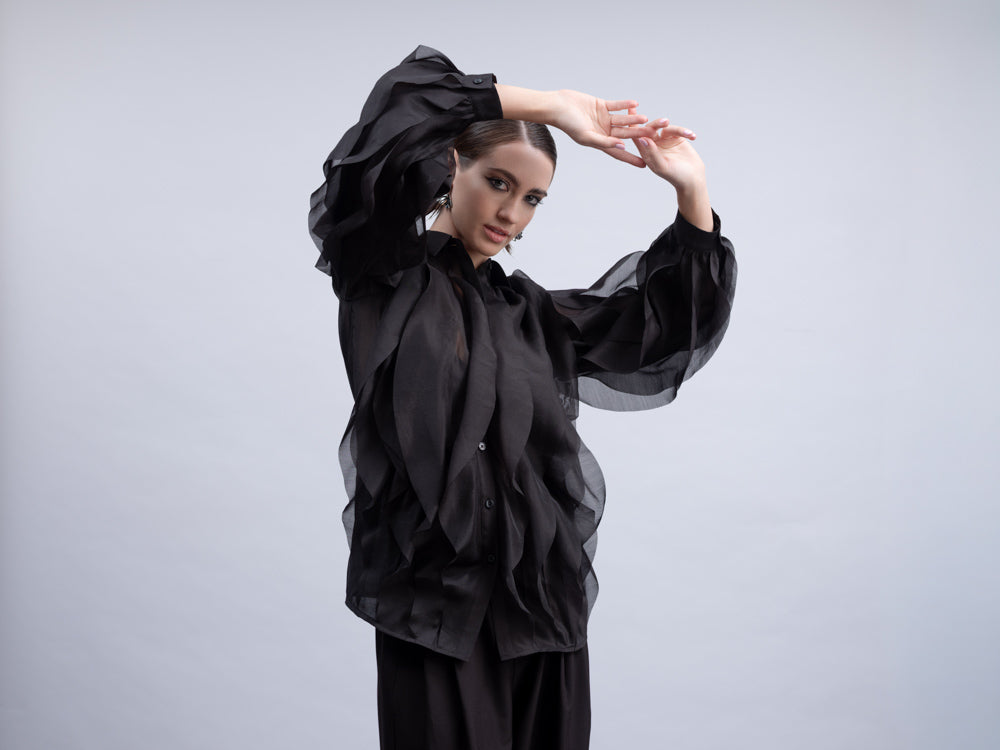 Ruffle Front Organza Blouse