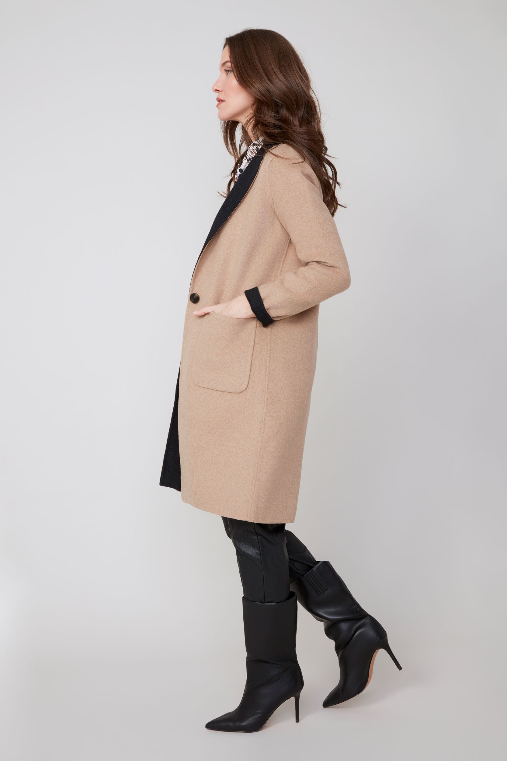 Brushed Wool Button Front Reversible Coat