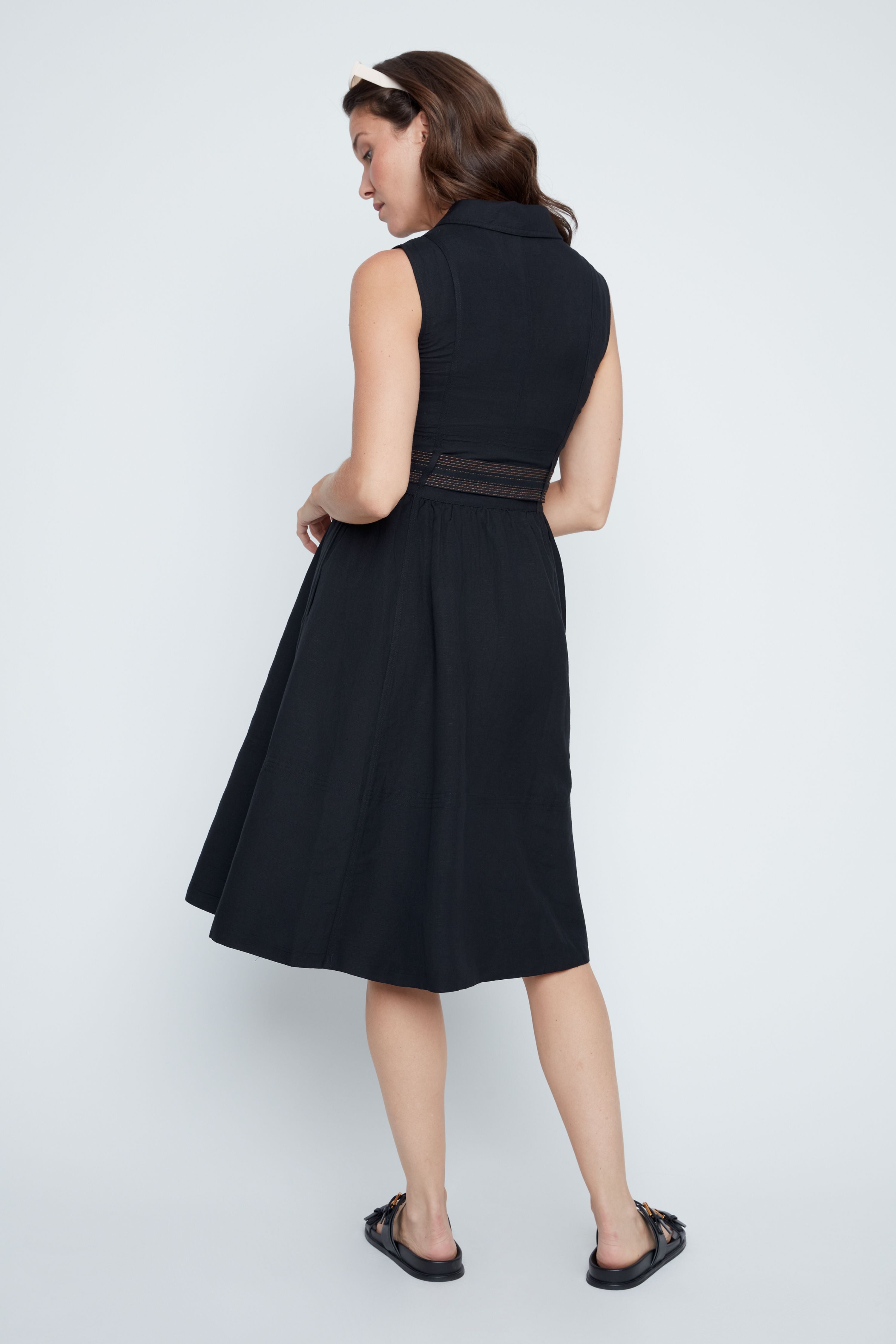 Linen Blend Belted Shirt Dress