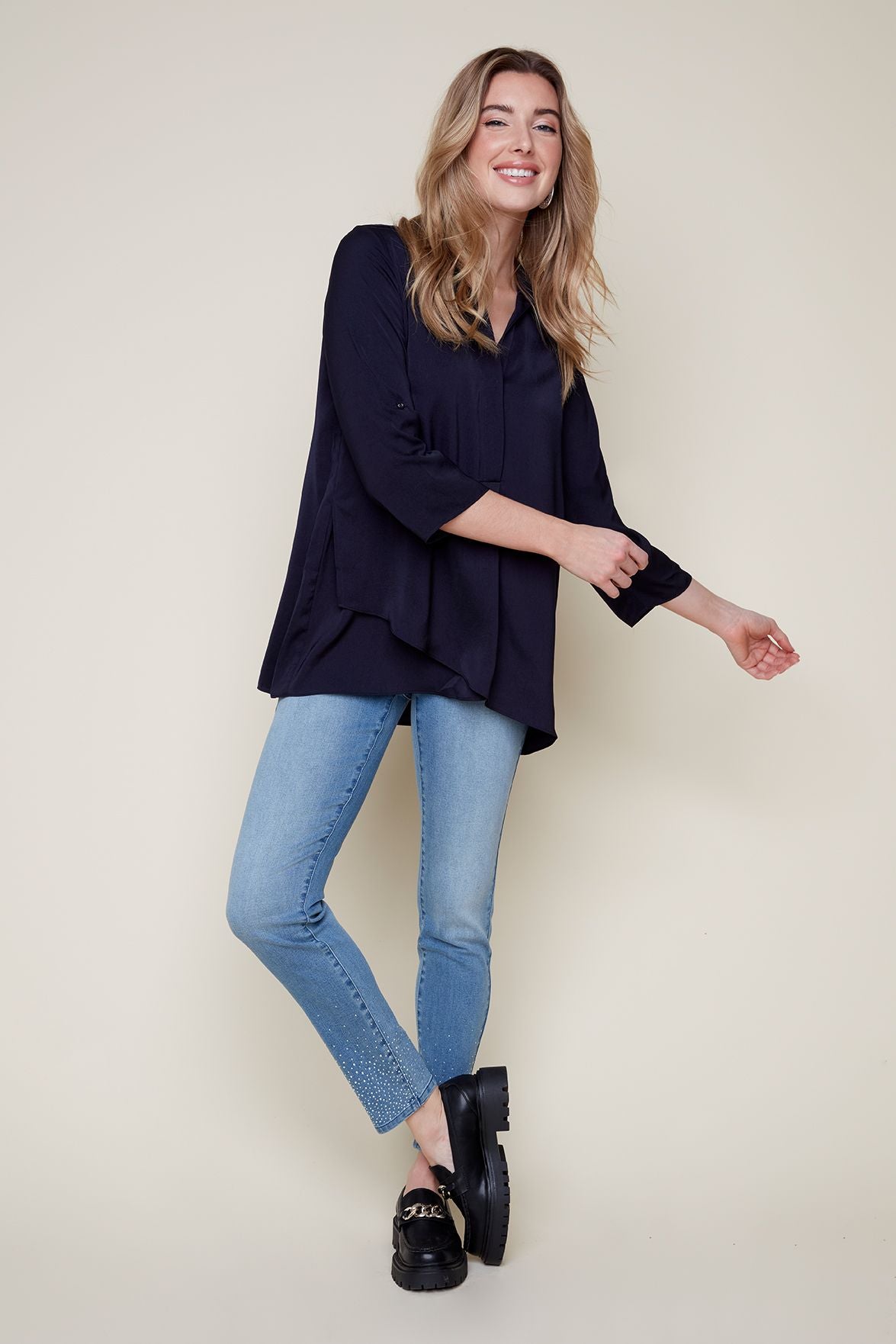 Shirt Collar High-Low Top