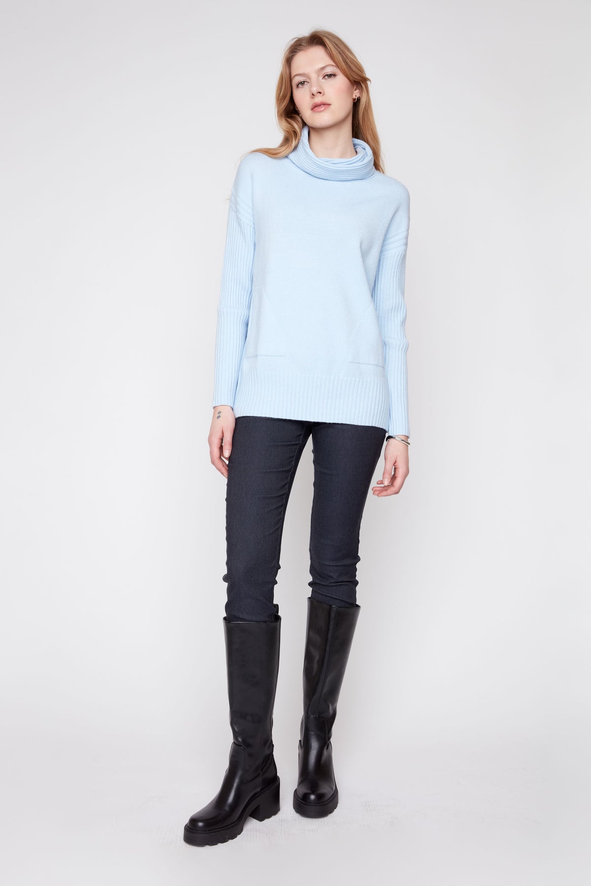 Cowl Neck Pouch Pocket Sweater
