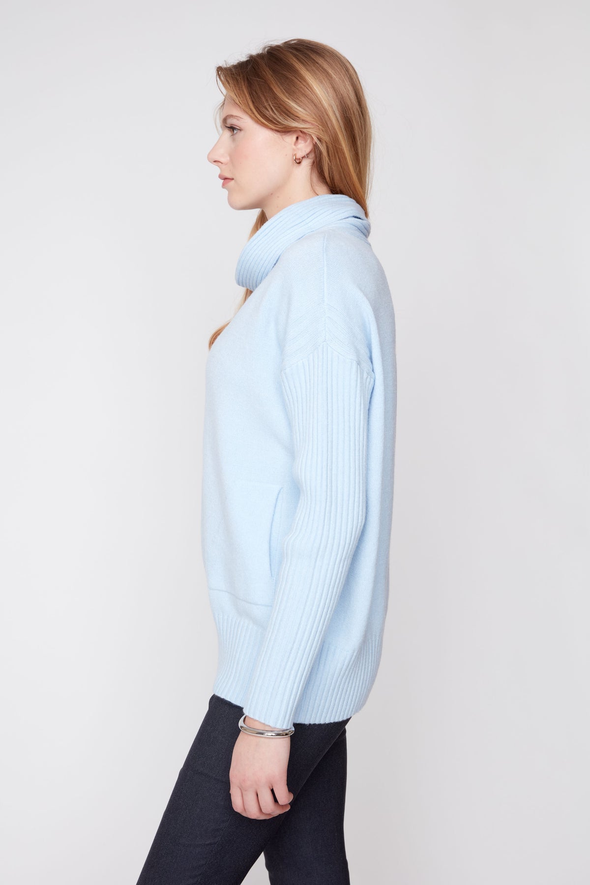 Cowl Neck Pouch Pocket Sweater