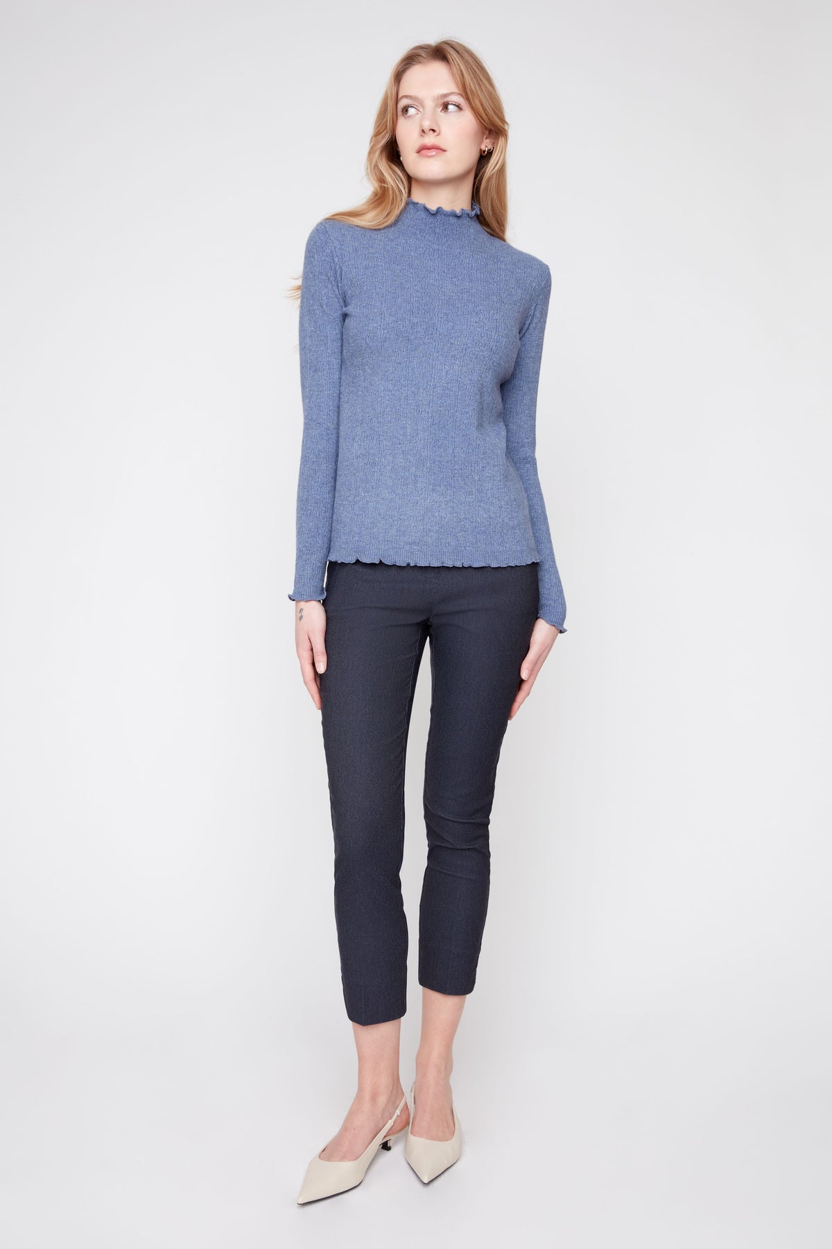 Ruffle Edge Mock Neck Top