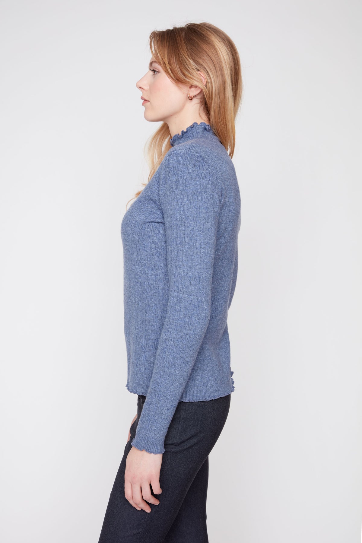Ruffle Edge Mock Neck Top