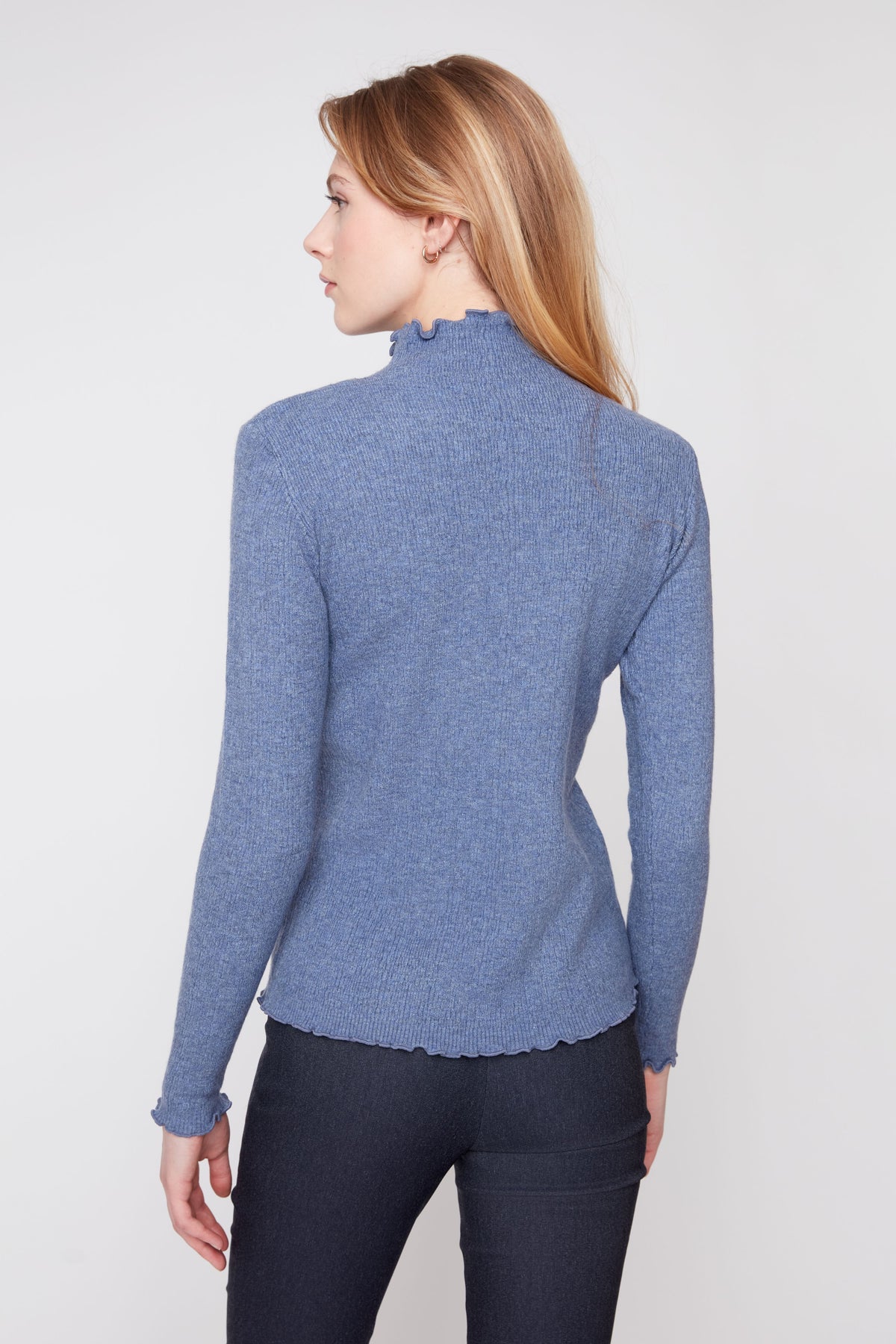 Ruffle Edge Mock Neck Top