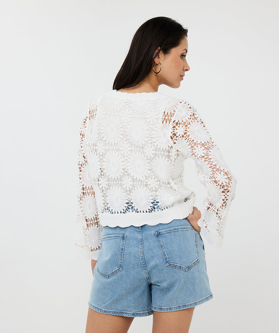 Crochet Flower Cotton Cardigan