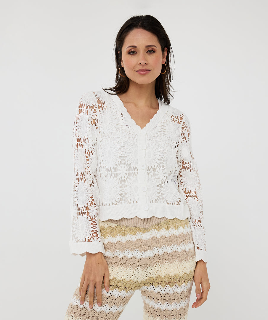 Crochet Flower Cotton Cardigan