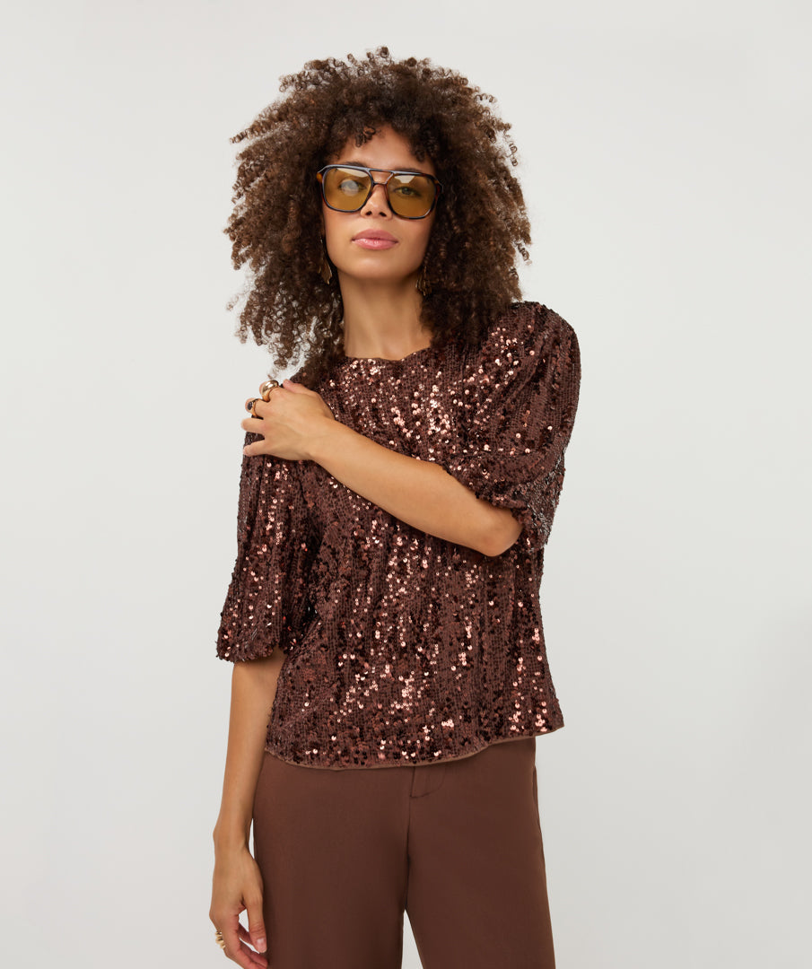 Sequin Balloon Sleeve Top