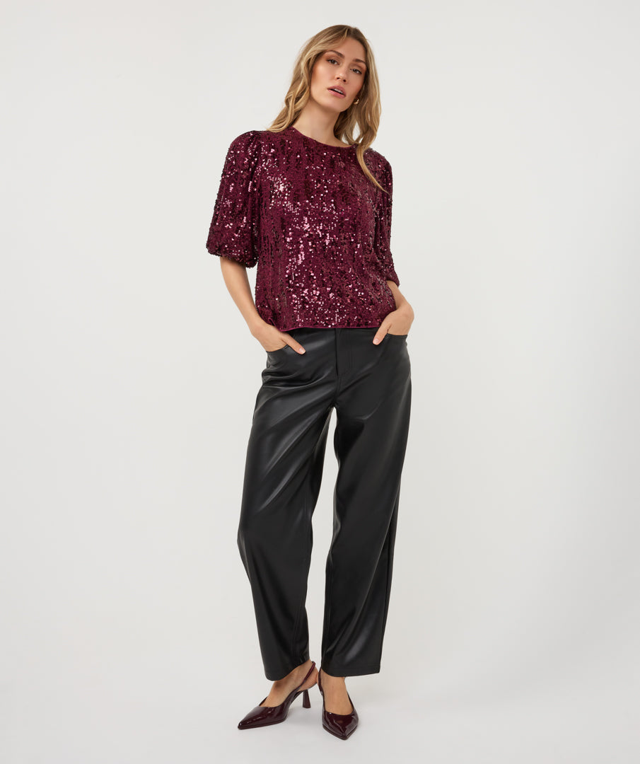 Sequin Balloon Sleeve Top