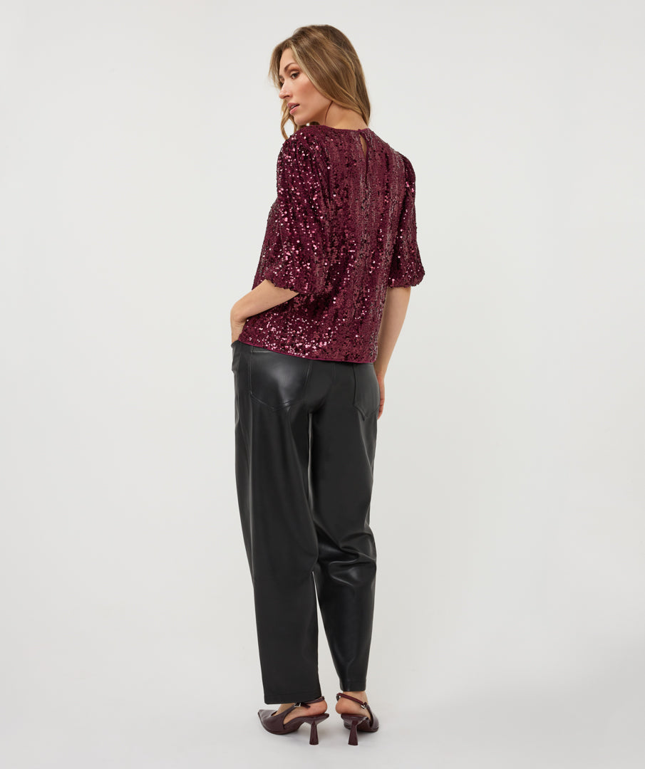 Sequin Balloon Sleeve Top