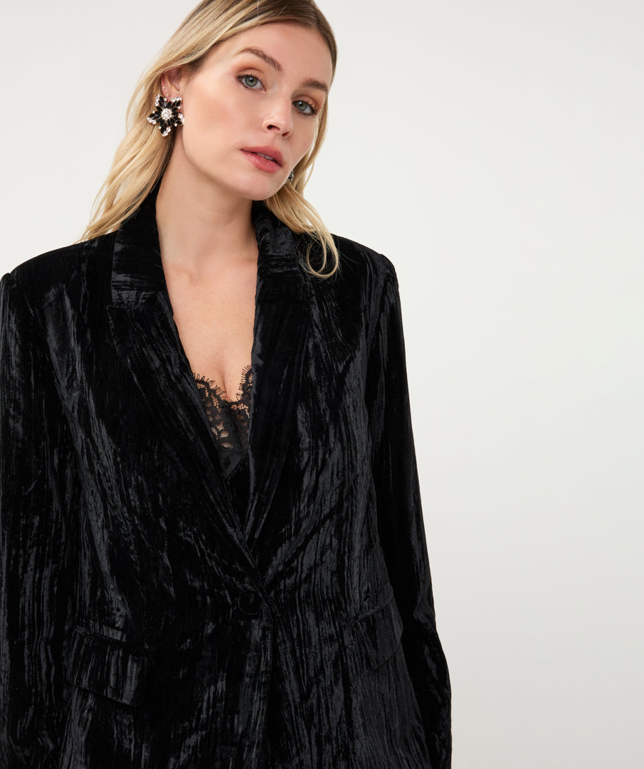 Crush Velvet Button Front Blazer