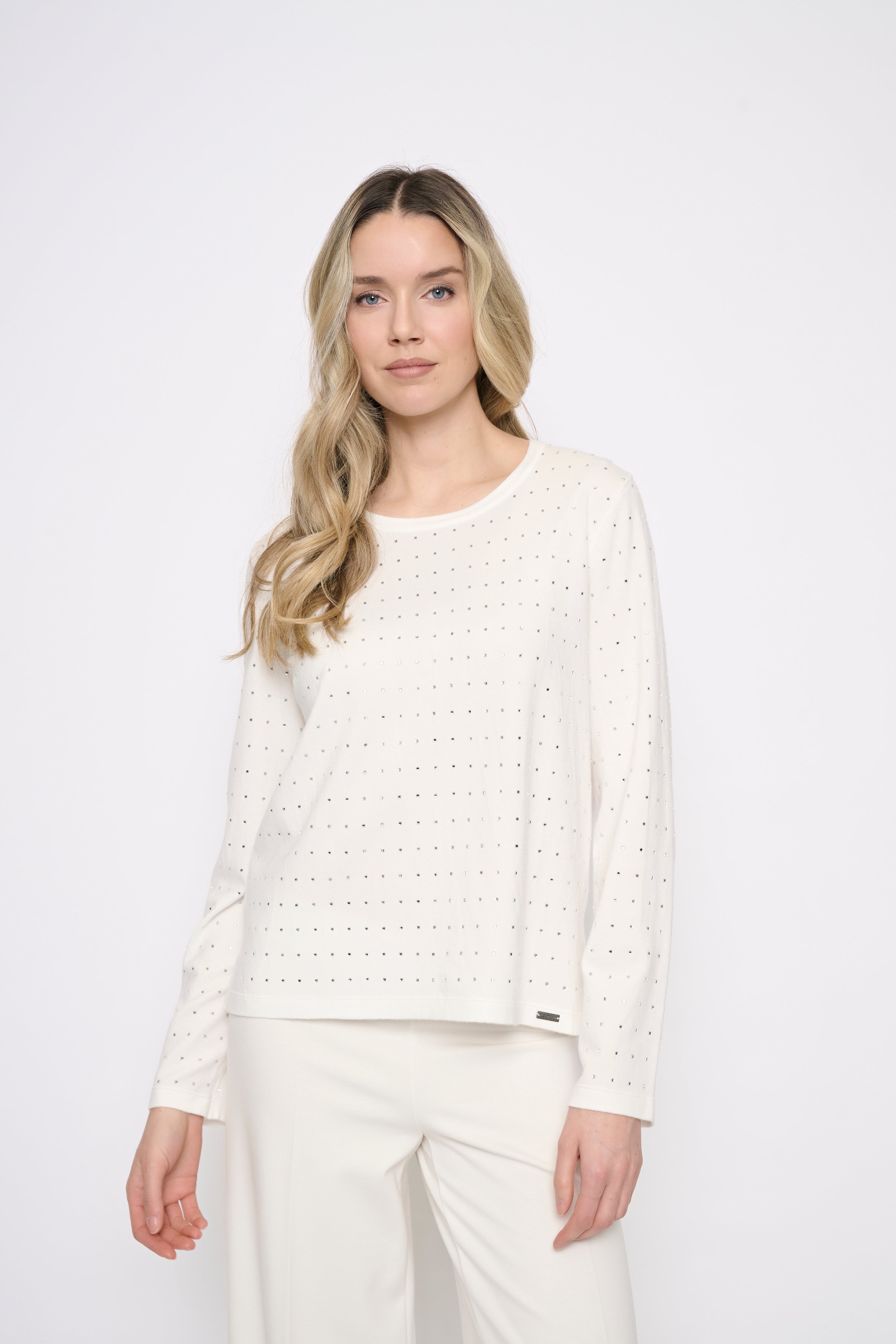 Crystal Stud Crew Neck Sweater