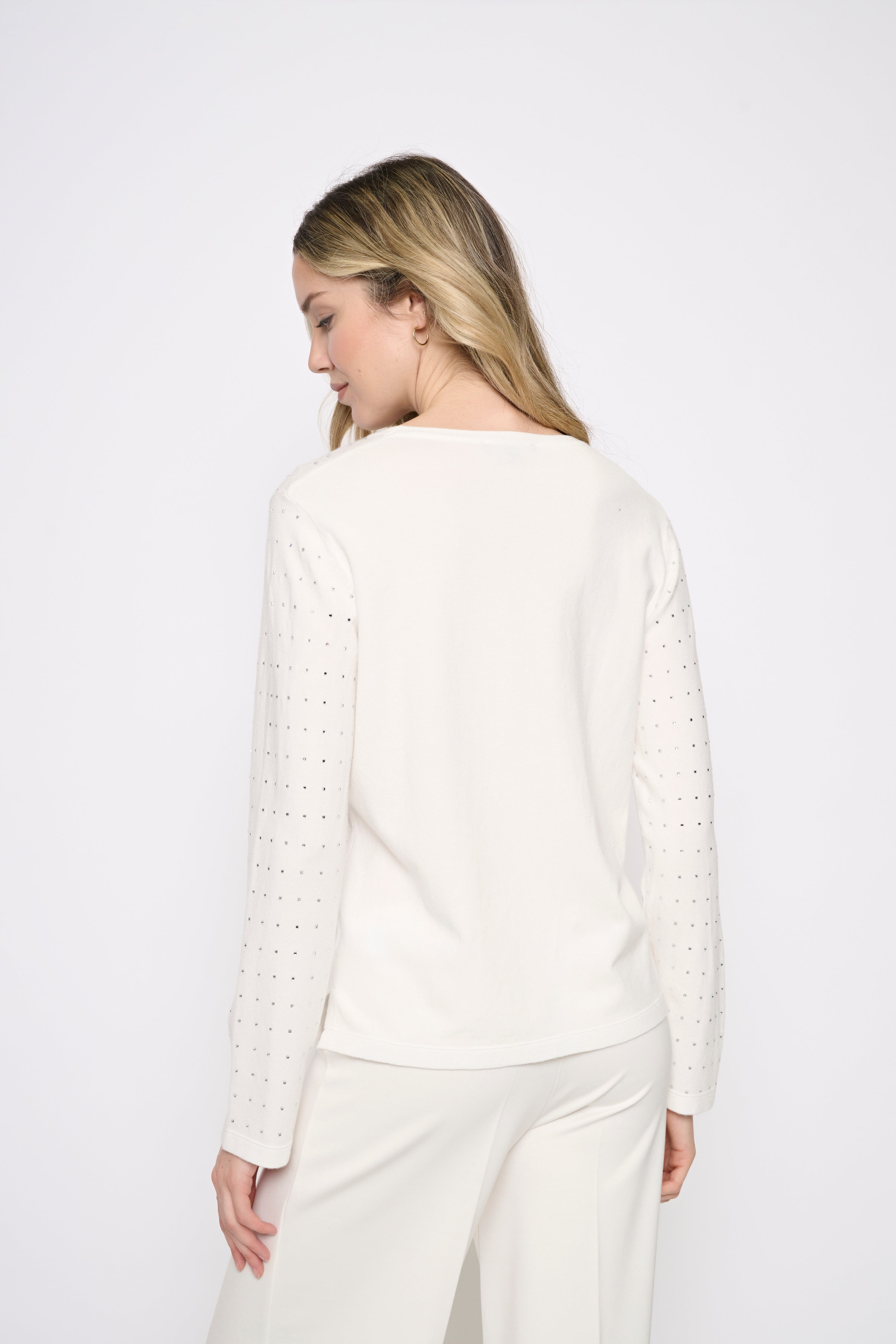 Crystal Stud Crew Neck Sweater