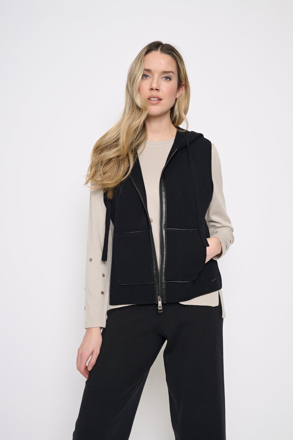 Hooded Zip Front Knit Vest
