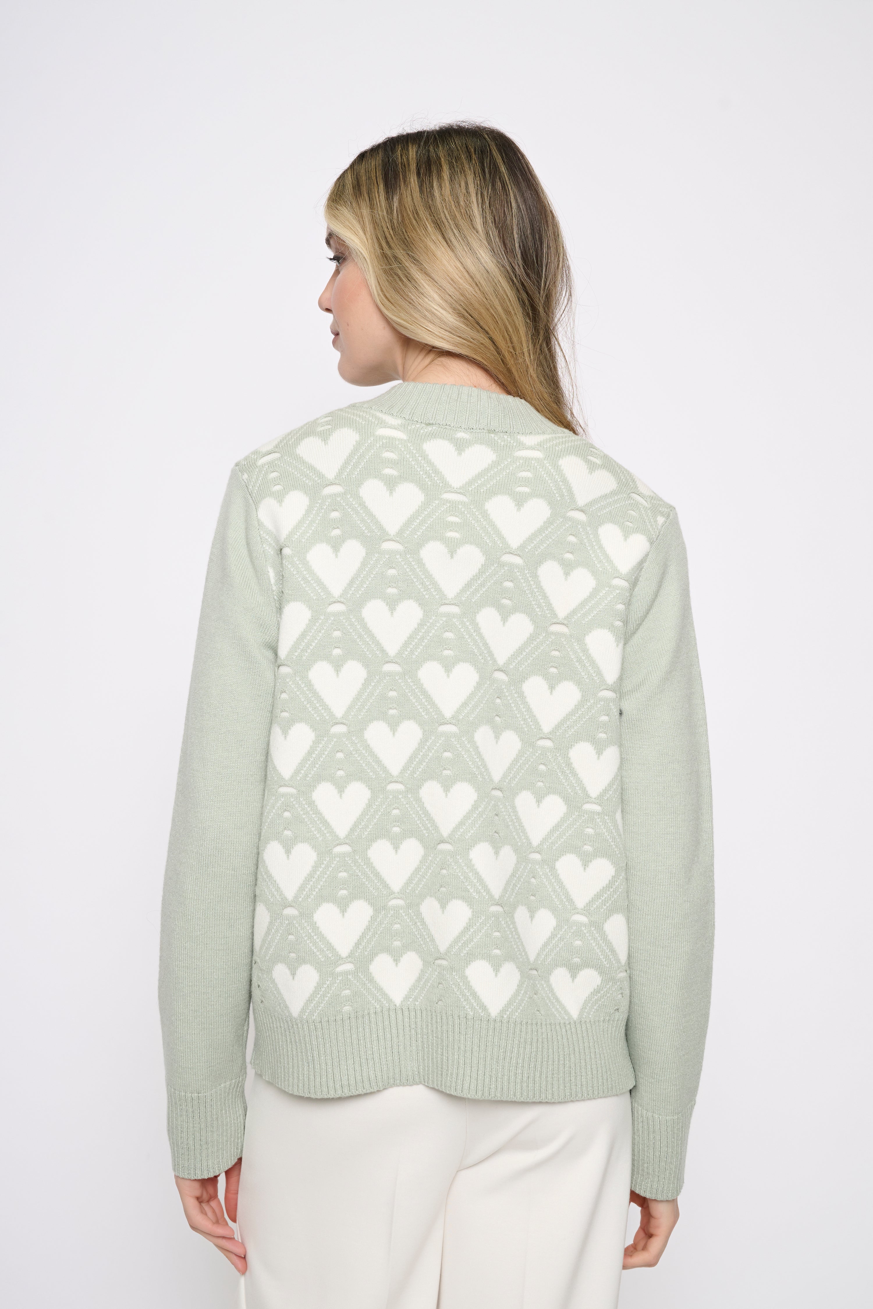 Heart Print Zip Front Knit Jacket