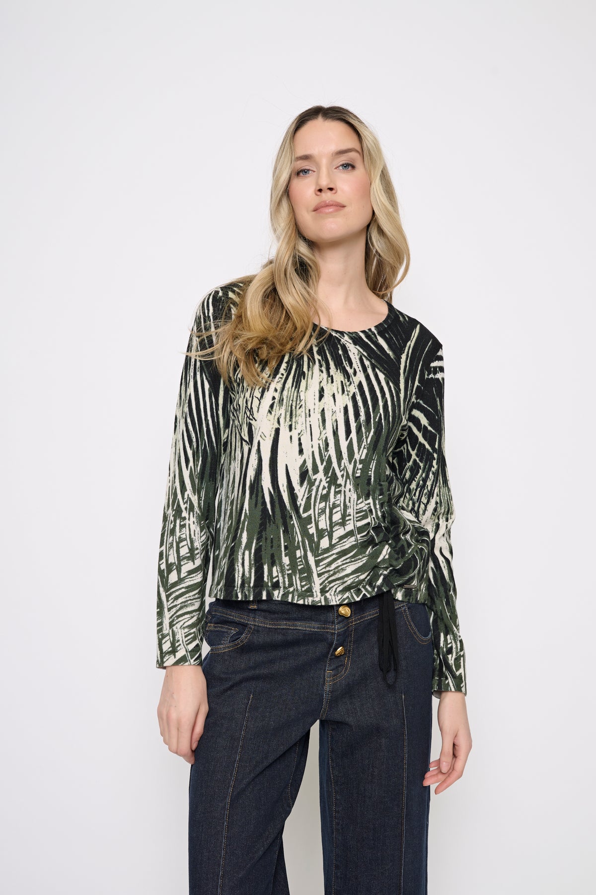 Abstract Print Side Ruch Sweater