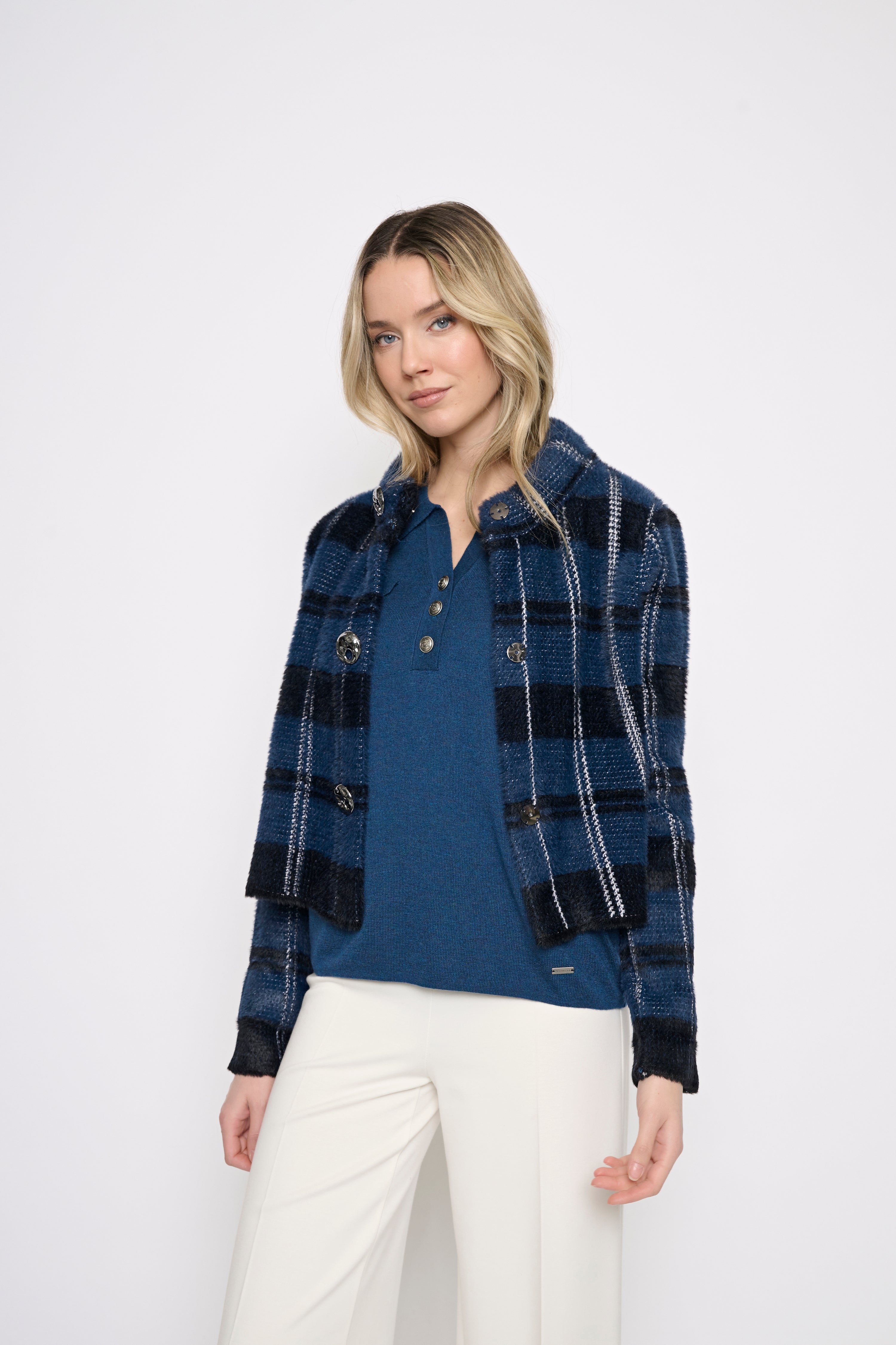 Plaid Button Front Knit Jacket