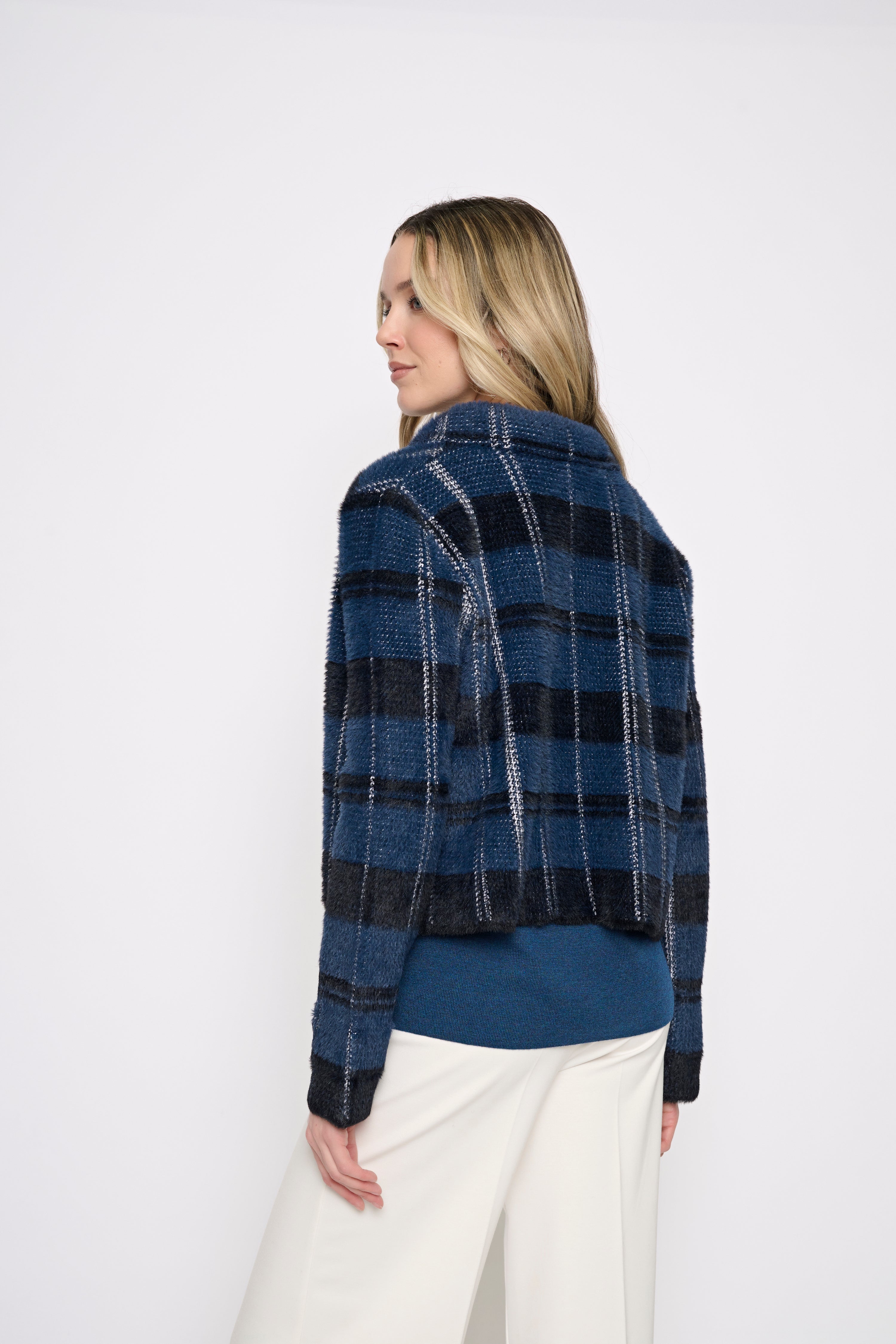 Plaid Button Front Knit Jacket
