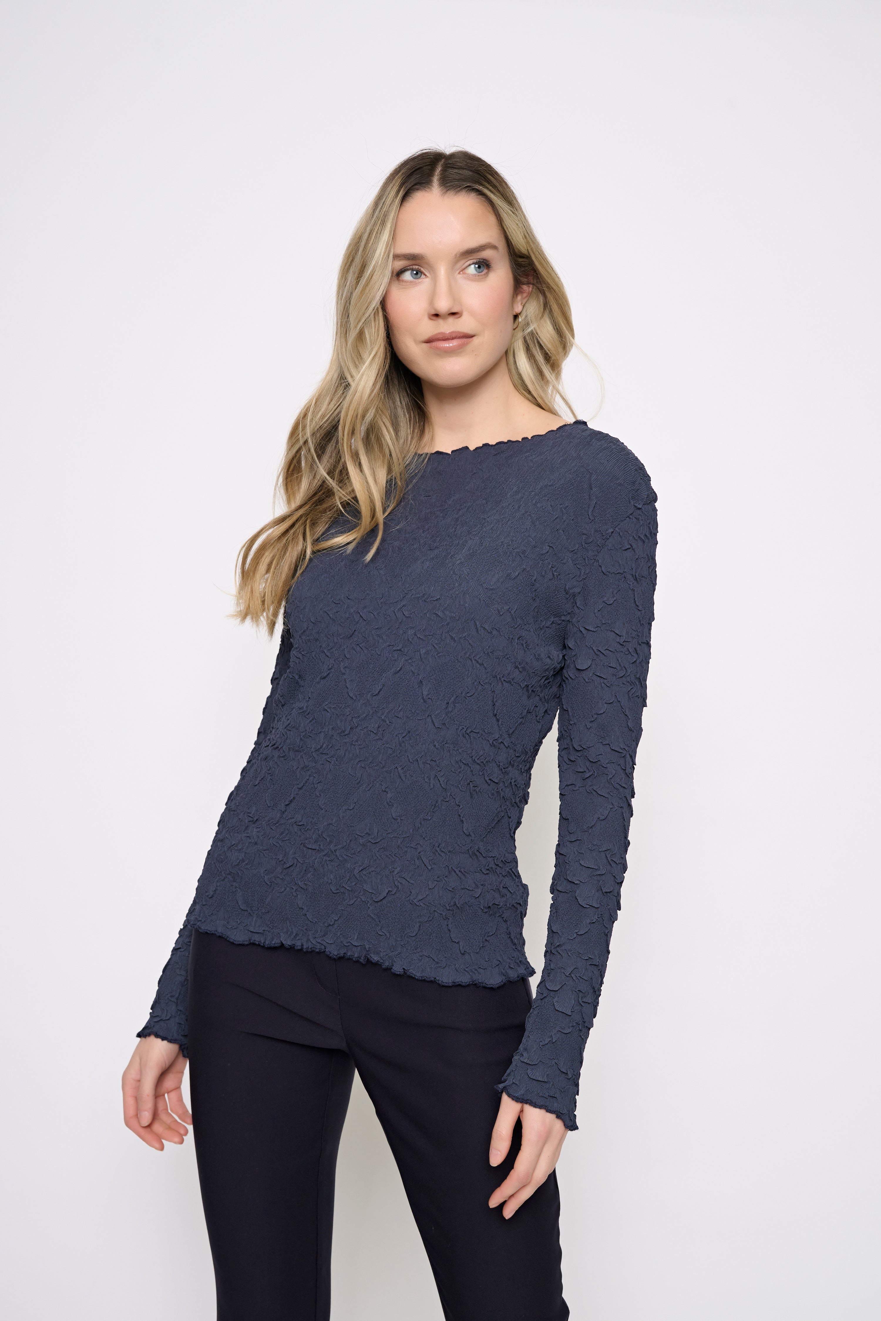 Pleat Jacquard Boat Neck Top
